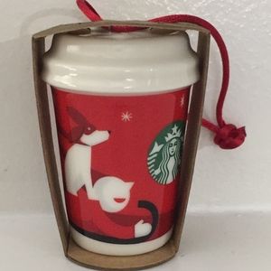 Starbucks Ornament 2011 Red Mini Cup-Sled w/DogNWT